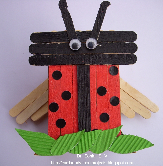 Cards and Crafts : Popsicle Stick Craft Tutorial- Ladybird and Owl